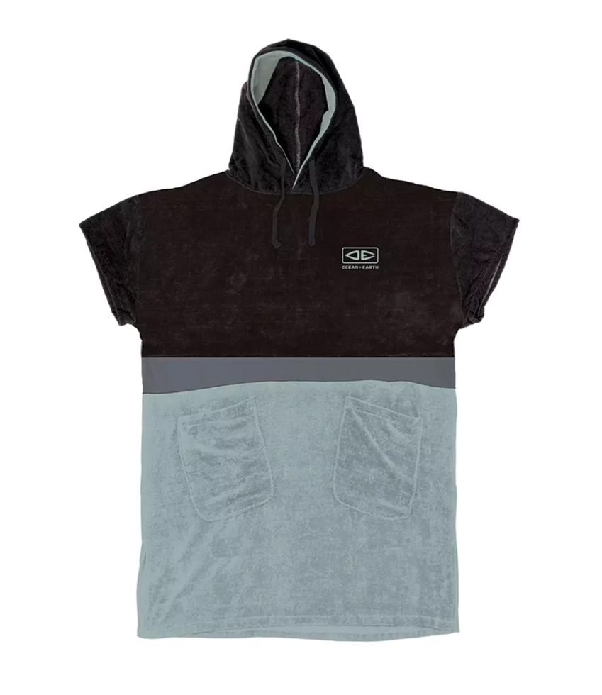 Ocean & Earth Strike Hooded Poncho: Stripe hooded poncho, full front view