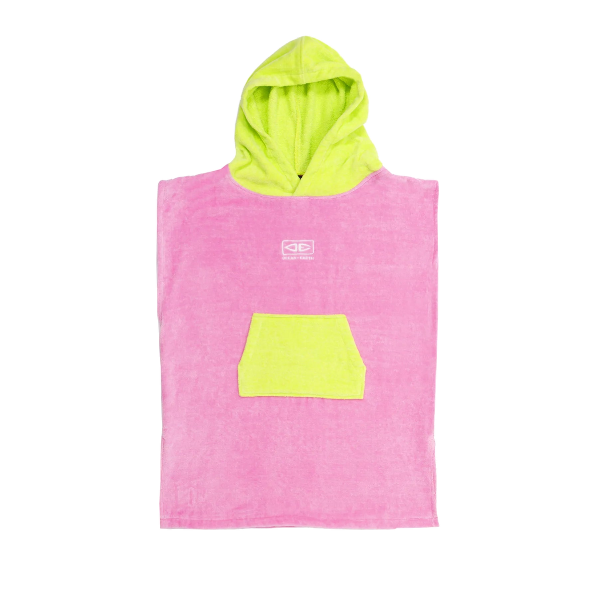 Ocean & Earth Toddler Hooded Poncho: Pink toddler poncho with Lime hood and pocket