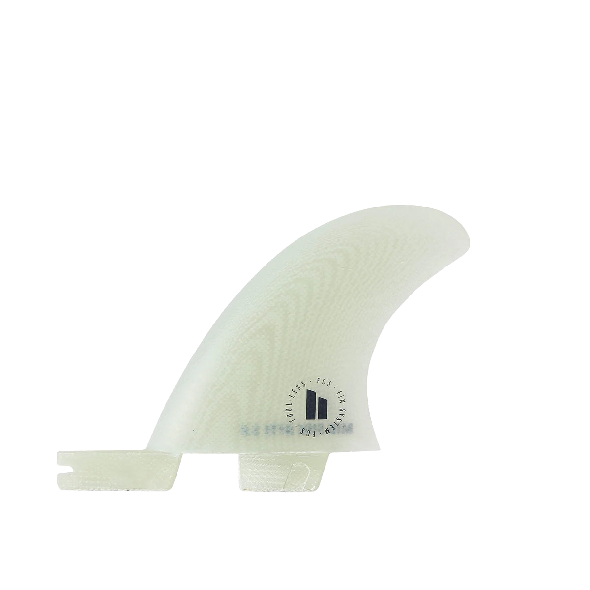 Front face of the clear Mid Side Byte fin with FCS II logo