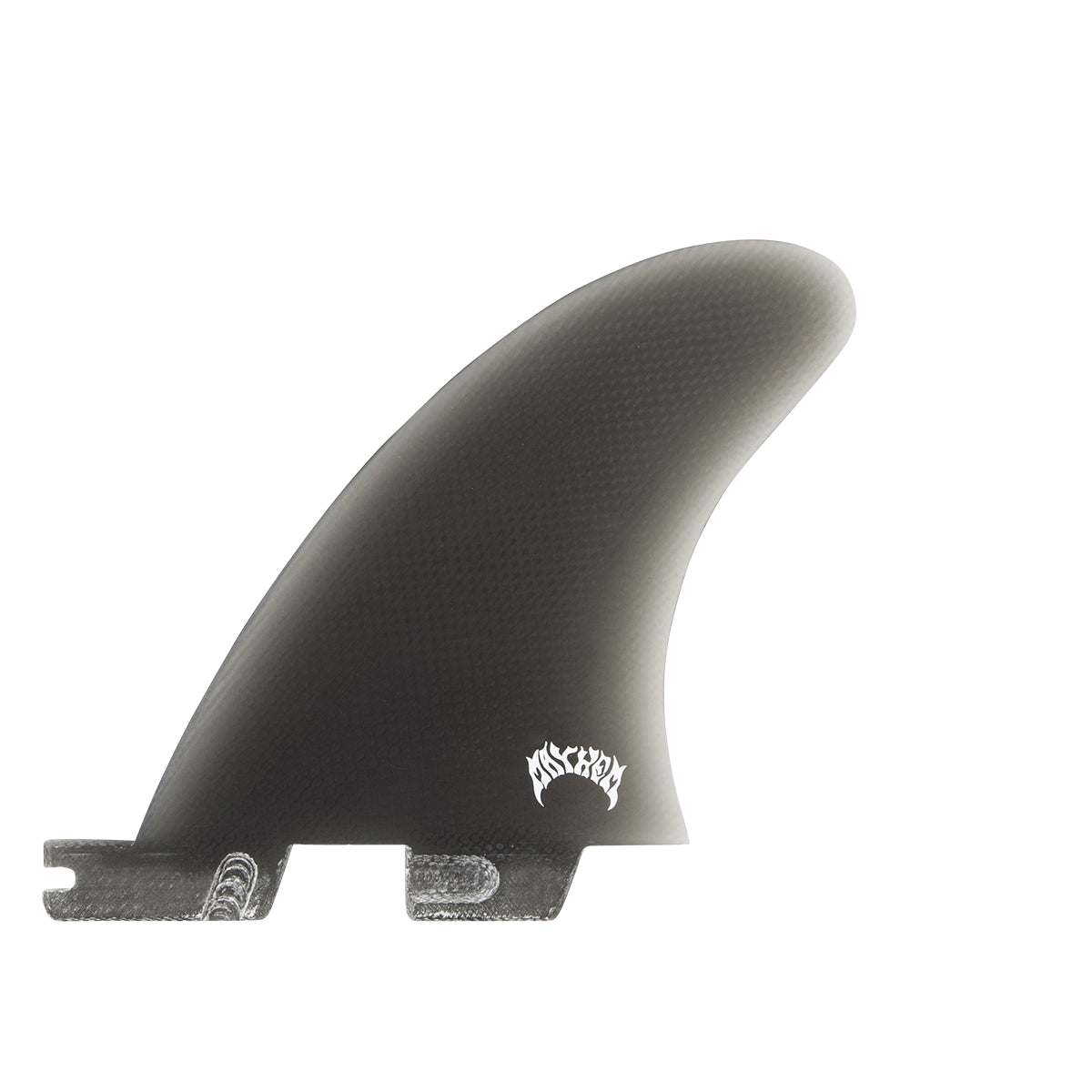 FCS II Matt Biolos Split Keel Quad Fins - Performance Glass: reverse Smoke fin with Mayhem artwork