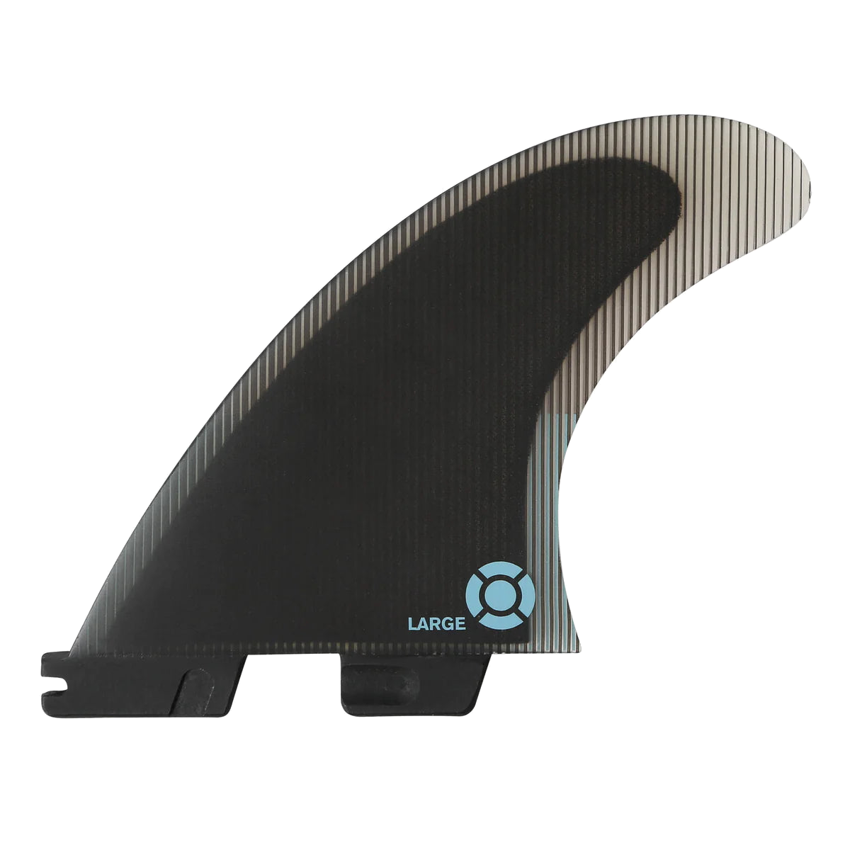 FCS II Performer Quad Fins - Performance Core: reverse face of the quad fin with its dark core and blue circular mark