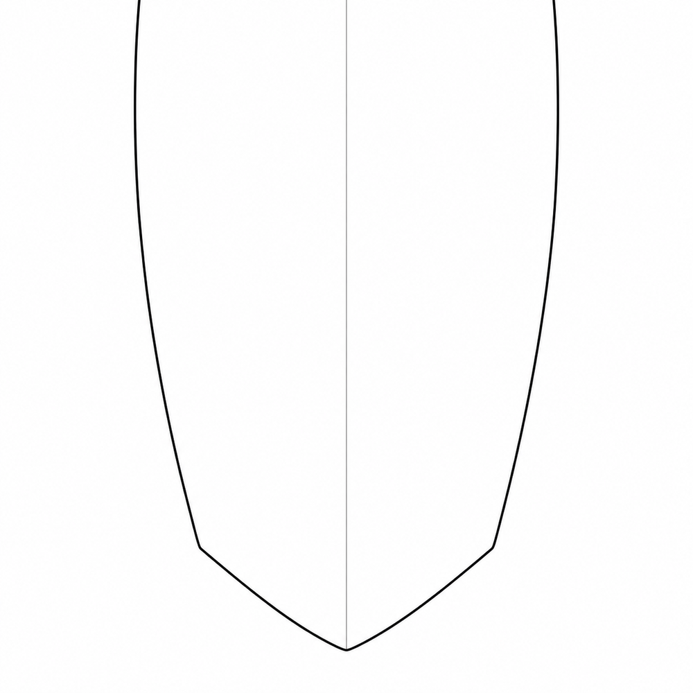 Diamond surfboard tail outline, viewed from above