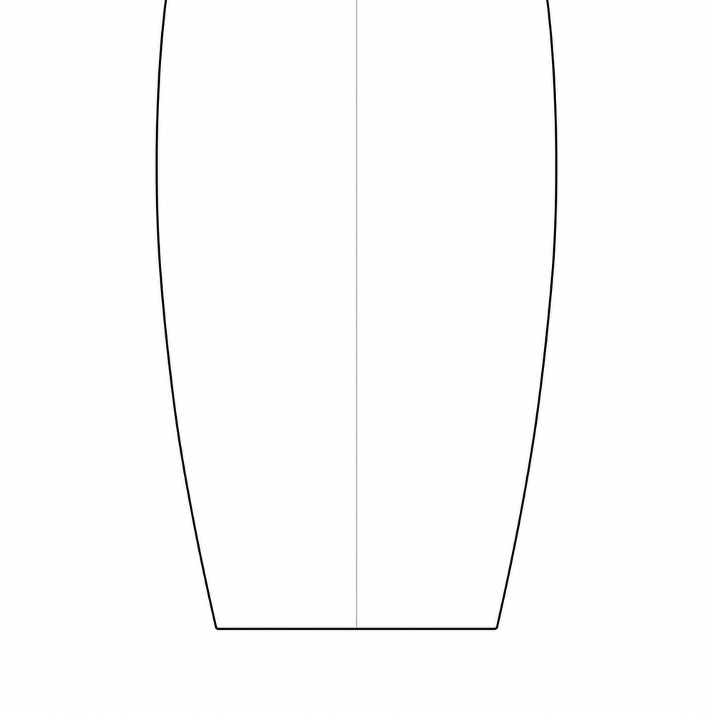 Wide Square surfboard tail outline, viewed from above