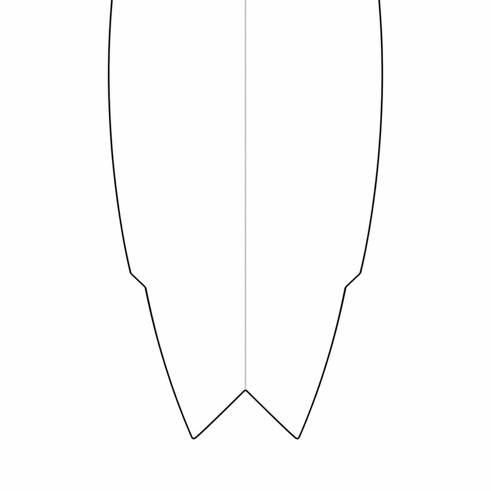Wing / Bump surfboard tail outline, viewed from above