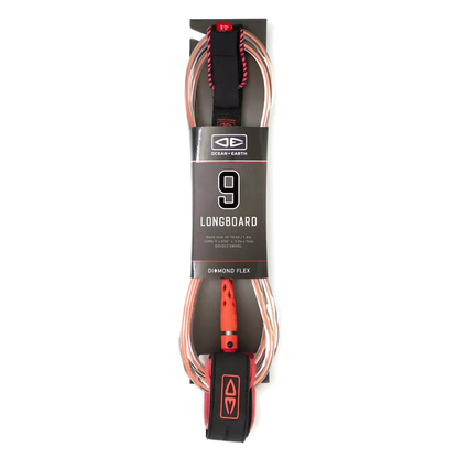 Ocean & Earth Diamond Flex Longboard Regular Leash – 9 ft: Coral packaged longboard leash