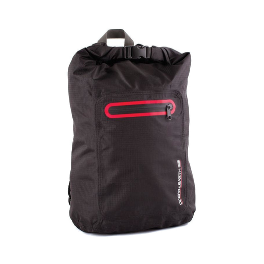 Ocean & Earth TravelLite Waterproof Backpack: front with red-trimmed pocket