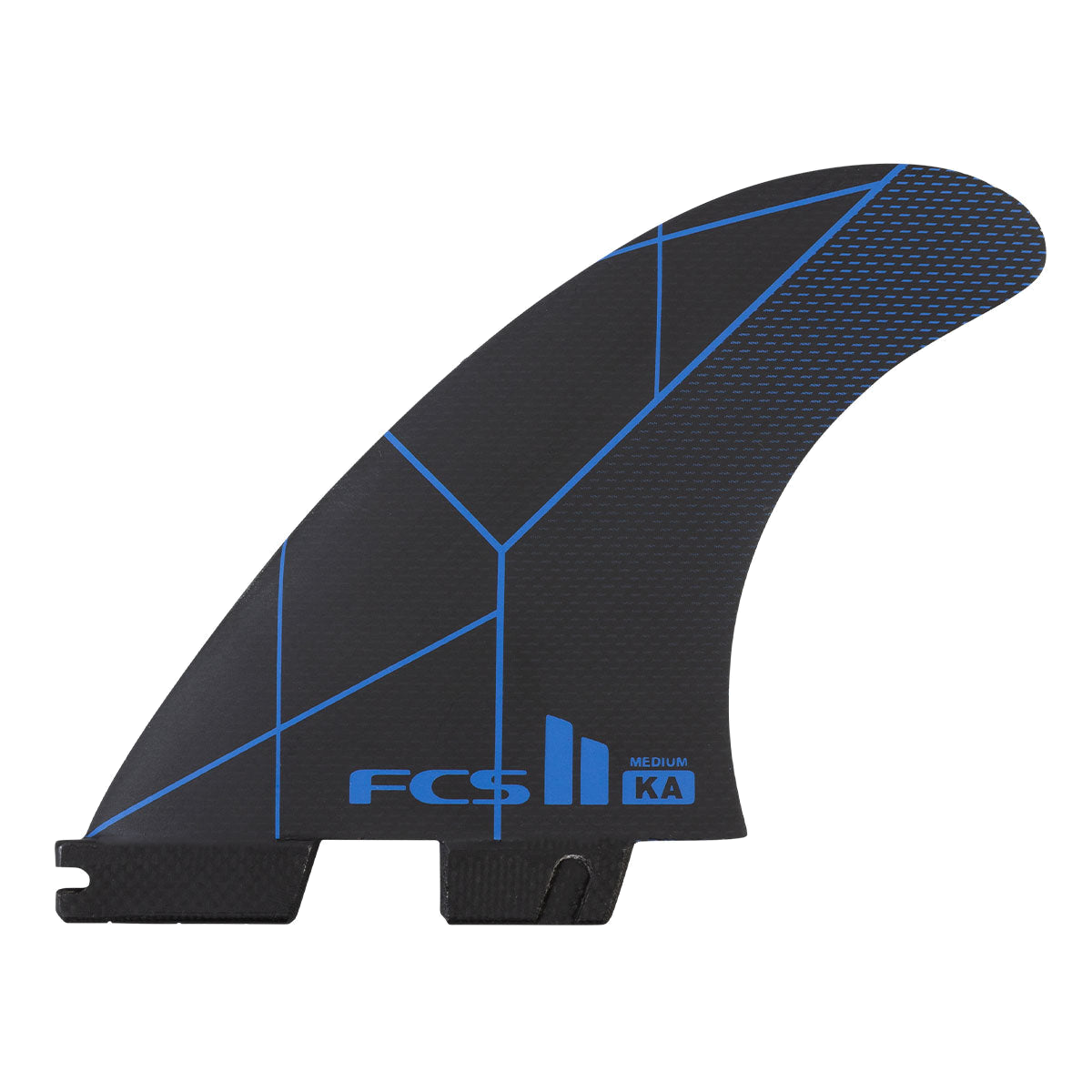 FCS II Kolohe Andino Tri Fins - Performance Core: black and Blue fin with fine blue geometric lines