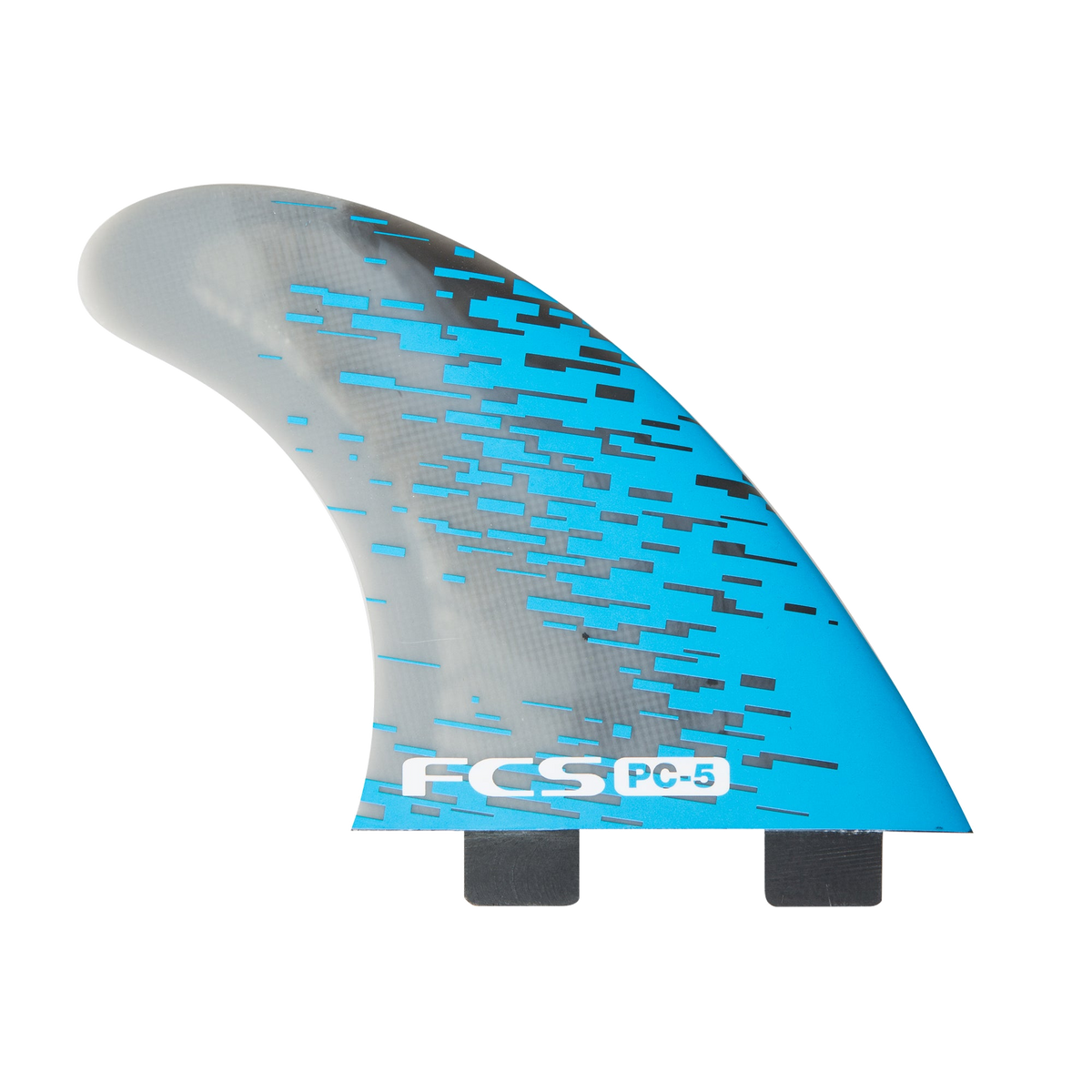 FCS PC-5 and PC-7 Tri Fins: pC-5 Medium Blue Smoke side fin, profile view