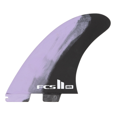 Lavender and black swirl on the Mark Richards Performance Core twin fin