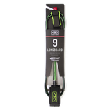 Ocean & Earth Longboard Premium One-XT Leash – 9 ft: Lime longboard leash in retail packaging, full view