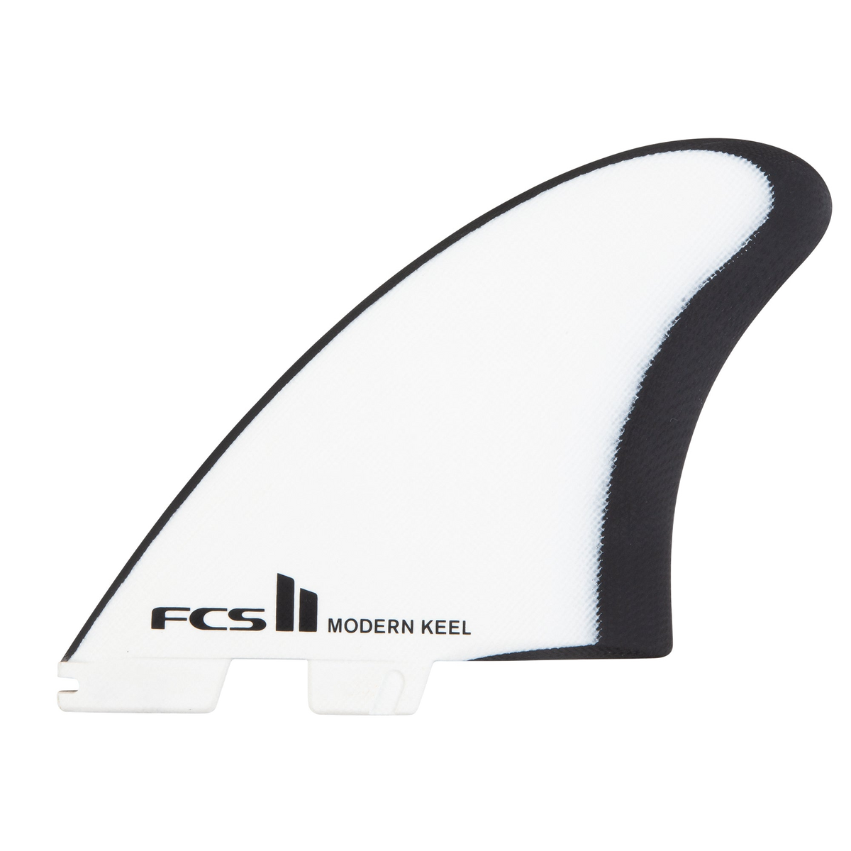 White JS Modern Keel fin with black border and FCS II branding