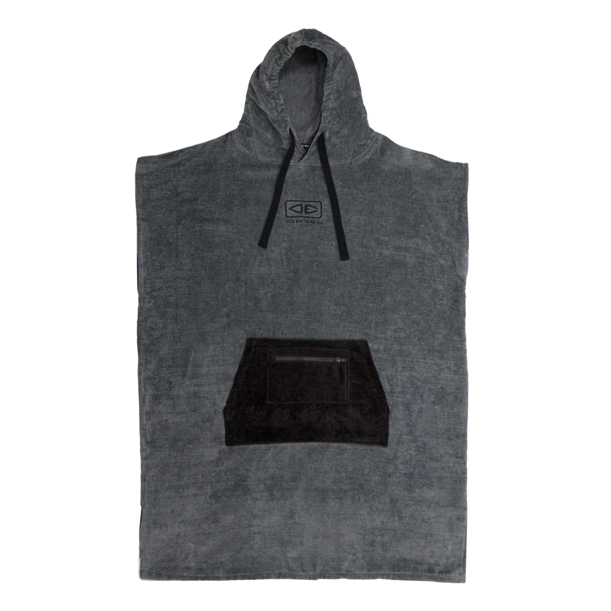 Ocean & Earth Day Break Hooded Poncho: Charcoal Day Break poncho, flat front view