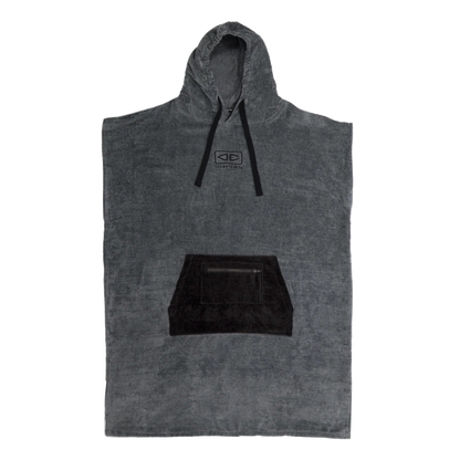 Ocean & Earth Day Break Hooded Poncho: Charcoal Day Break poncho, flat front view