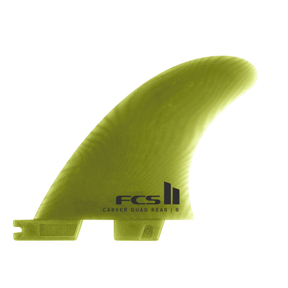 FCS II Carver Tri-Quad Fins - Eco Neo Glass: smaller Eucalyptus quad rear fin from the five fin set