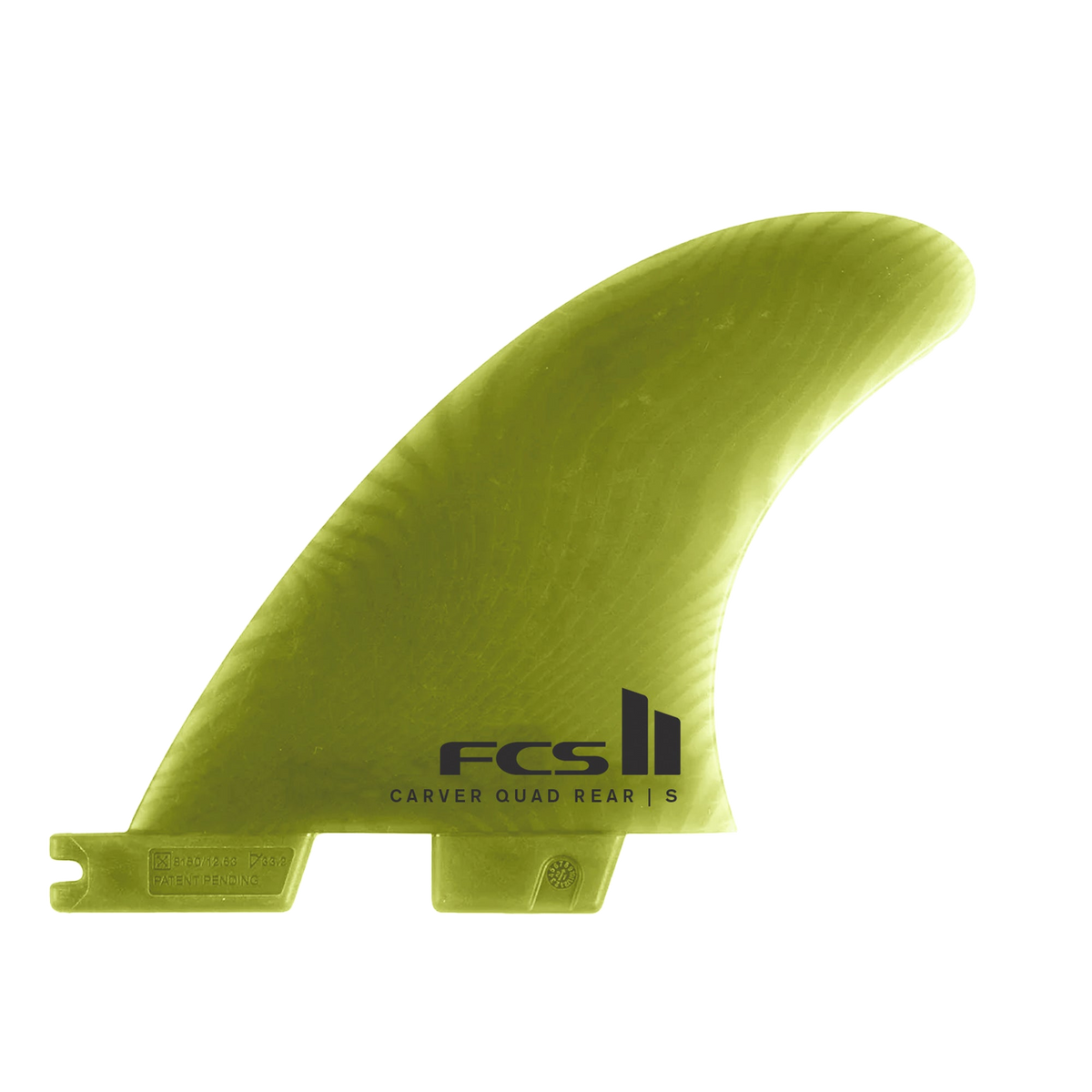 FCS II Carver Quad Rear Fins - Eco Neo Glass: eucalyptus quad rear fin with black FCS and Carver lettering