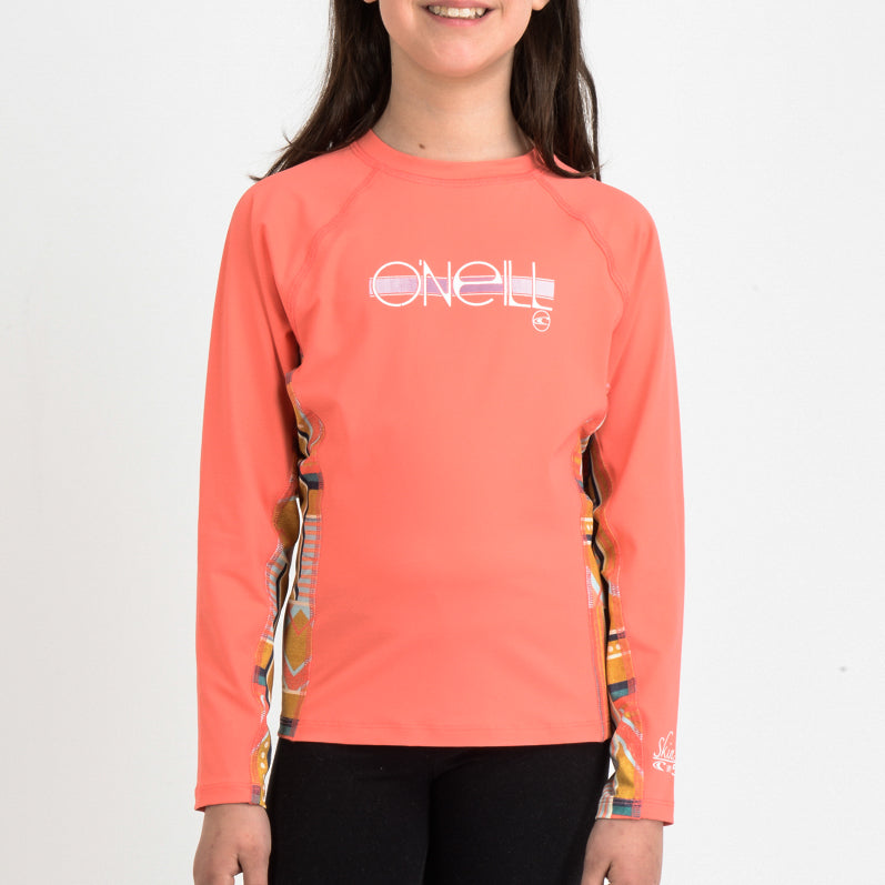 O'Neill Girls’ Floral Long Sleeve Rash Vest — Dubarry, front view