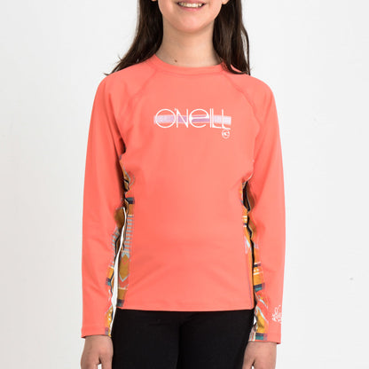 O'Neill Girls’ Floral Long Sleeve Rash Vest — Dubarry, front view