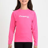 O'Neill Girls’ Long Sleeve Rash Vest — Pink, front view