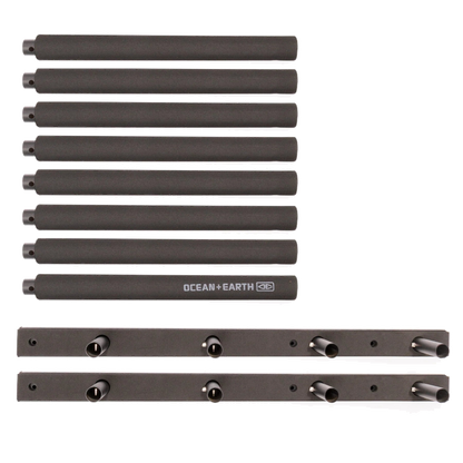 Ocean & Earth Surfboard Stack Rax – Pair: Rack pair disassembled with mounting hardware