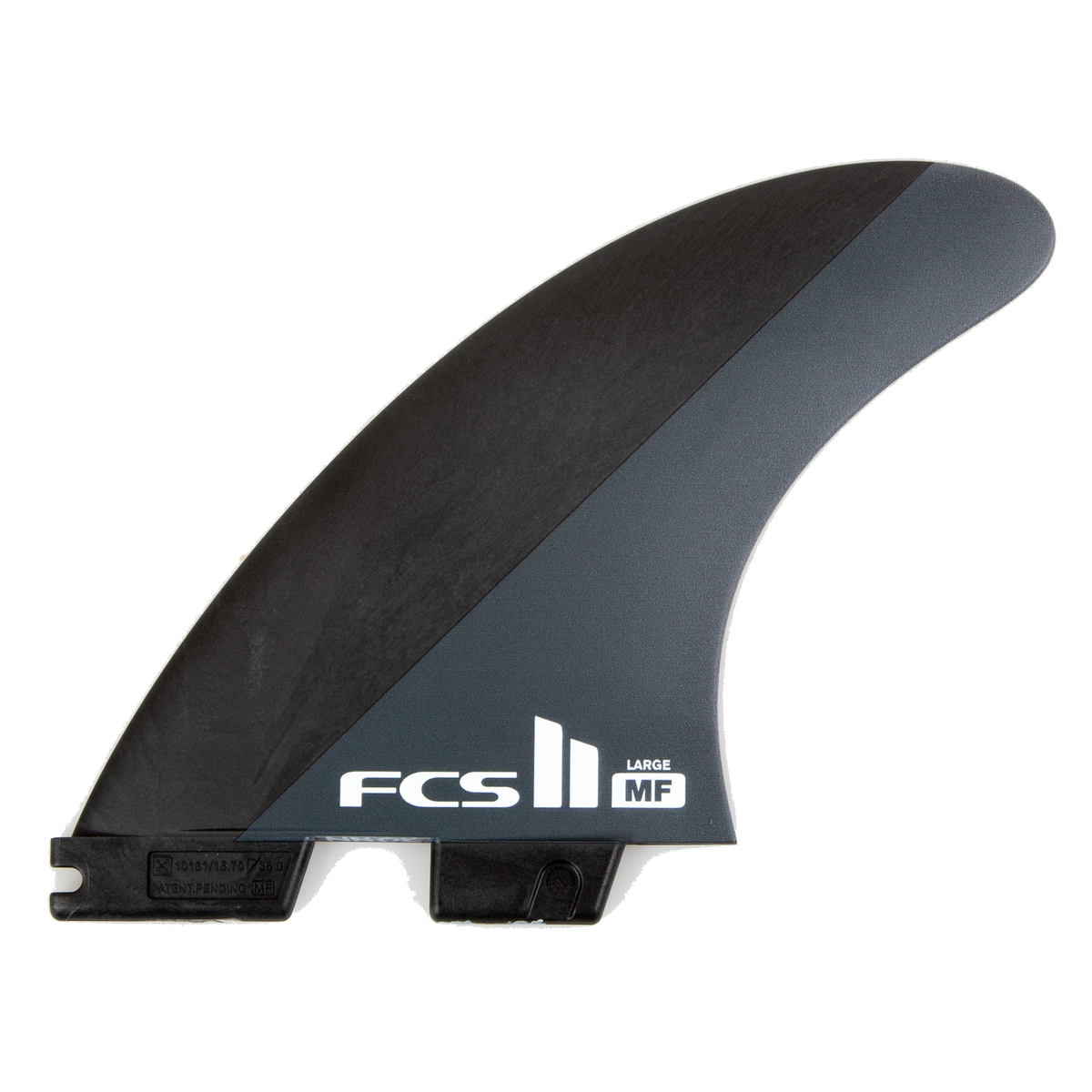 FCS II Mick Fanning Tri Fins - Neo Carbon: black and Charcoal fin with white FCS and MF lettering