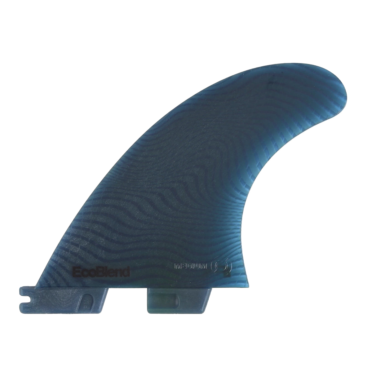 FCS II Performer Tri-Quad Fins - Eco Neo Glass: pacific side fin showing its inboard EcoBlend marking