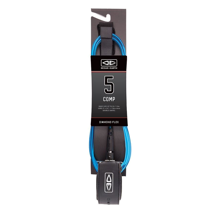 Ocean & Earth Diamond Flex Comp Leash – 5 ft: Blue packaged Comp leash