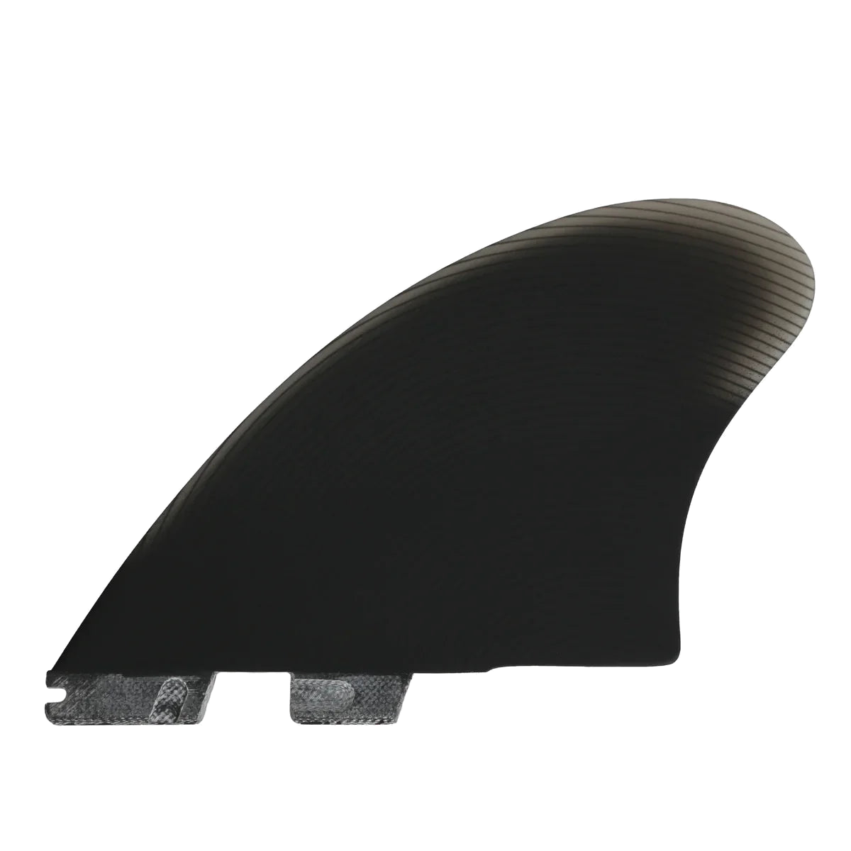 FCS II Performer Keel Twin Fins - Performance Glass: reverse black keel face with blue circular mark