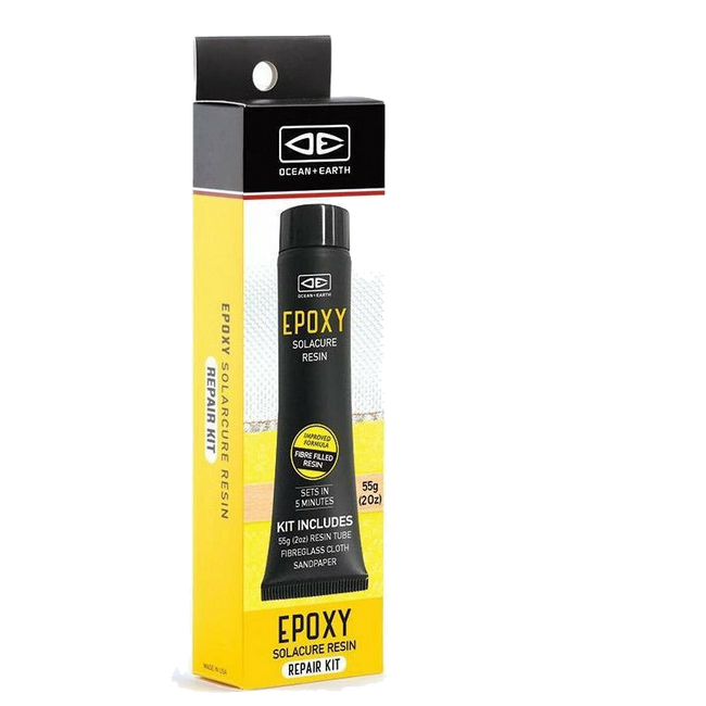 Ocean & Earth Solarcure Epoxy Repair Kit – 55 g: Epoxy repair kit in yellow retail packaging
