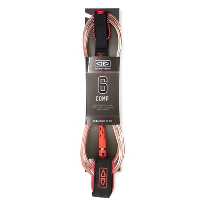 Ocean & Earth Diamond Flex Comp Leash – 6 ft: Coral packaged leash