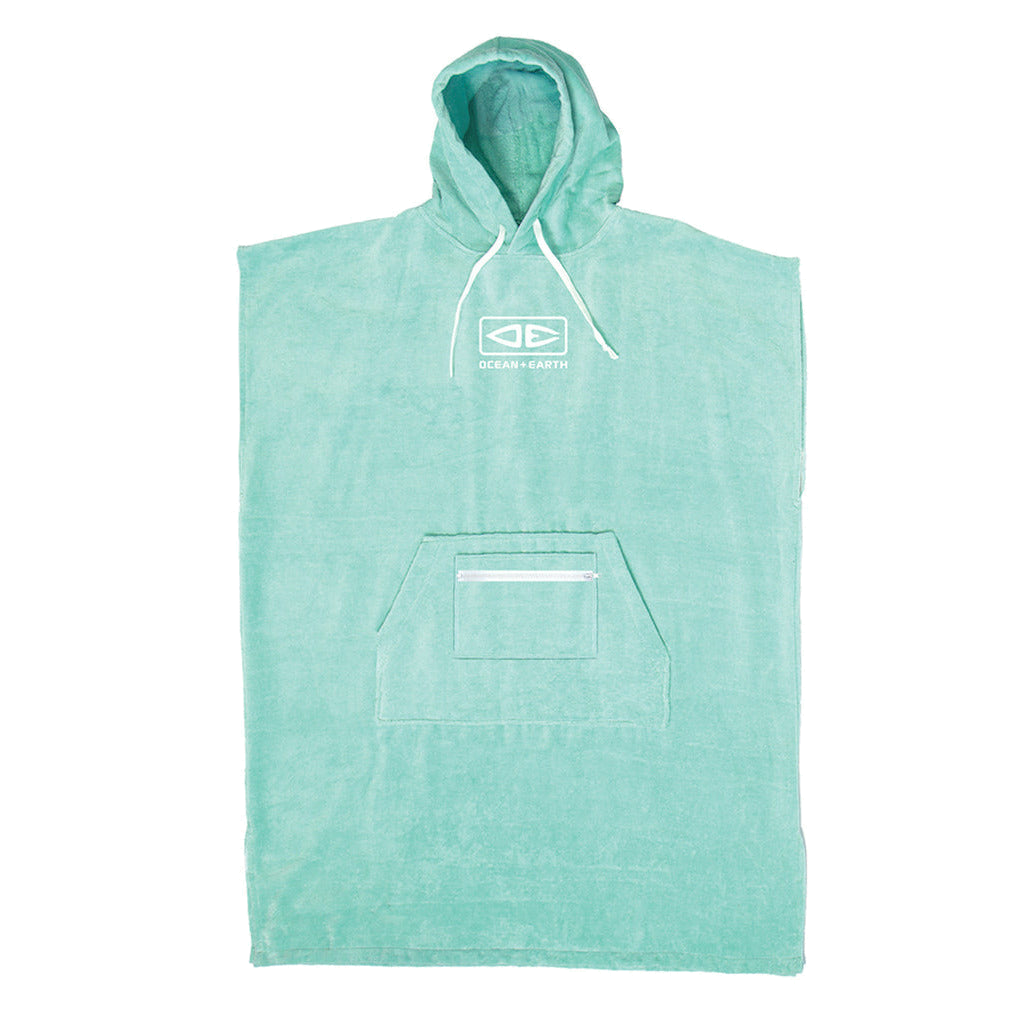 Ocean & Earth Ladies Hooded Poncho: Mint hooded poncho, flat front view