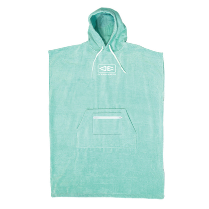 Ocean & Earth Ladies Hooded Poncho: Mint hooded poncho, flat front view