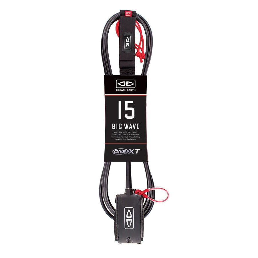 Ocean & Earth Big Wave Pin Release Leash – 15 ft: Black packaged 15ft Big Wave leash