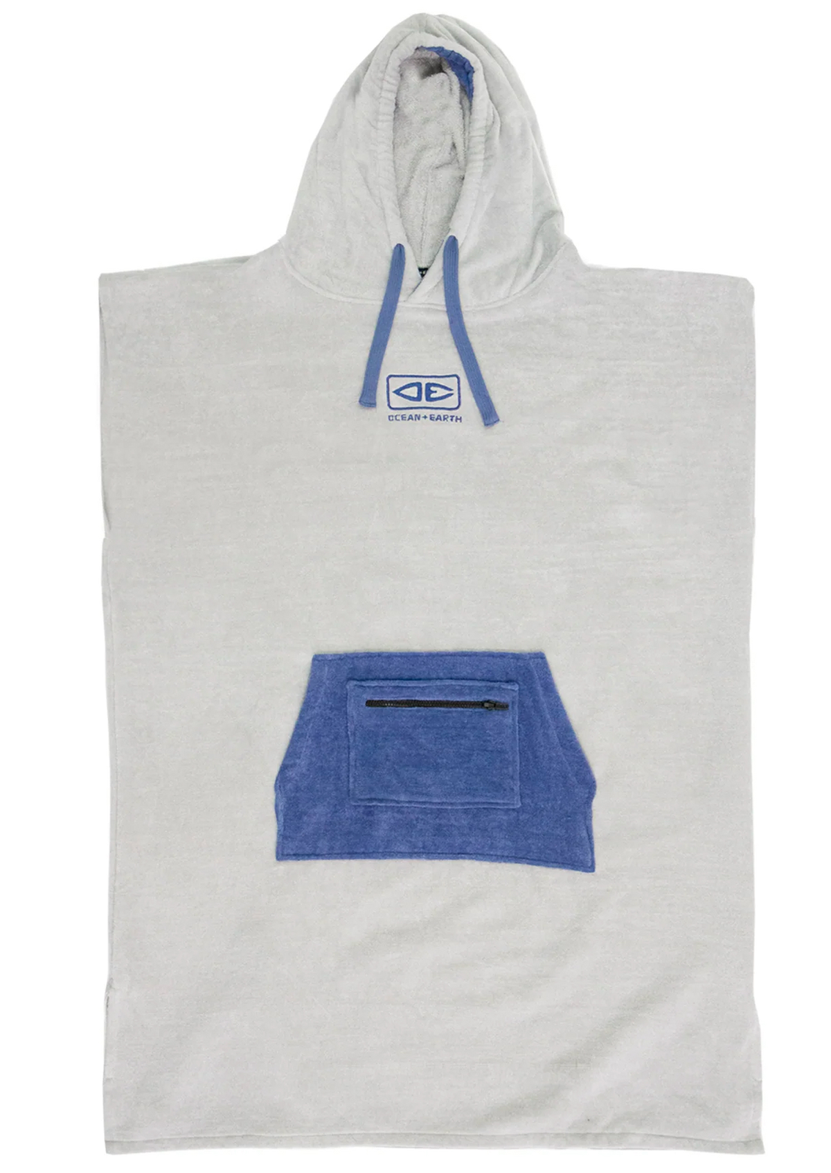 Ocean & Earth Day Break Hooded Poncho: Light Grey Day Break poncho, flat front view