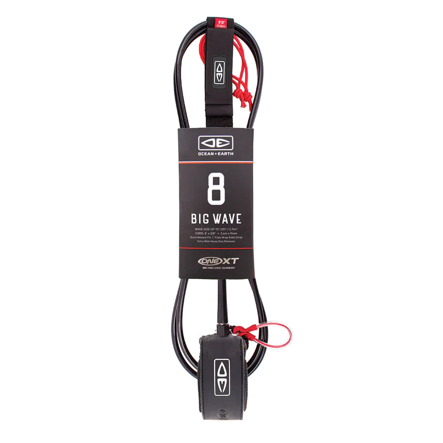 Ocean & Earth Big Wave Pin Release Leash – 8 ft: Black packaged 8ft Big Wave leash