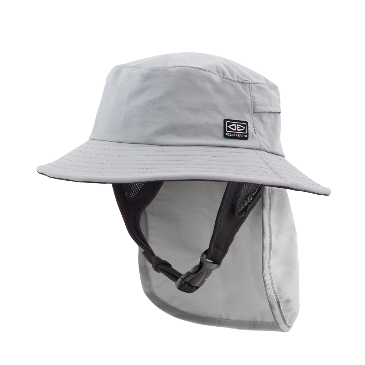 Ocean & Earth Indo Stiff Peak Surf Hat: Grey stiff-peak hat with neck flap