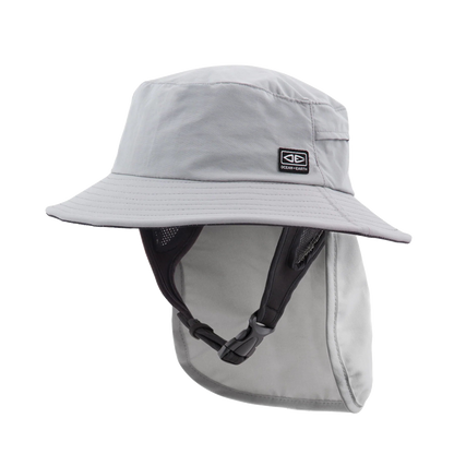 Ocean & Earth Indo Stiff Peak Surf Hat: Grey stiff-peak hat with neck flap