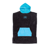 Ocean & Earth Youth Hooded Poncho: Black youth poncho with Aqua hood and pocket