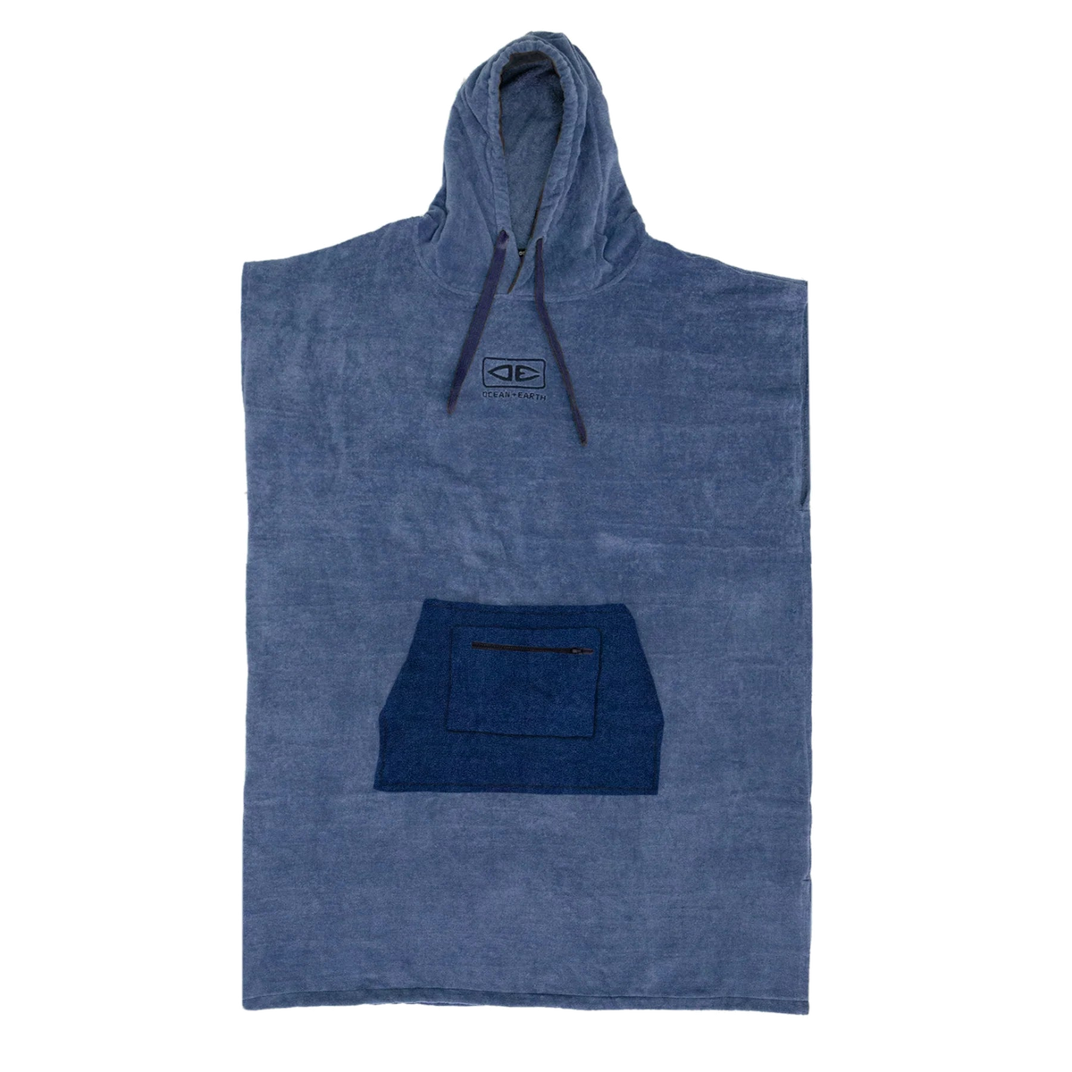 Ocean & Earth Day Break Hooded Poncho: Steel Blue Day Break poncho, flat front view