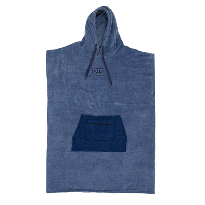 Ocean & Earth Day Break Hooded Poncho: Steel Blue Day Break poncho, flat front view