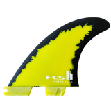 FCS II Mason Ho Tri Fins - PC + AirCore: black and Yellow fin showing an irregular yellow flame edge