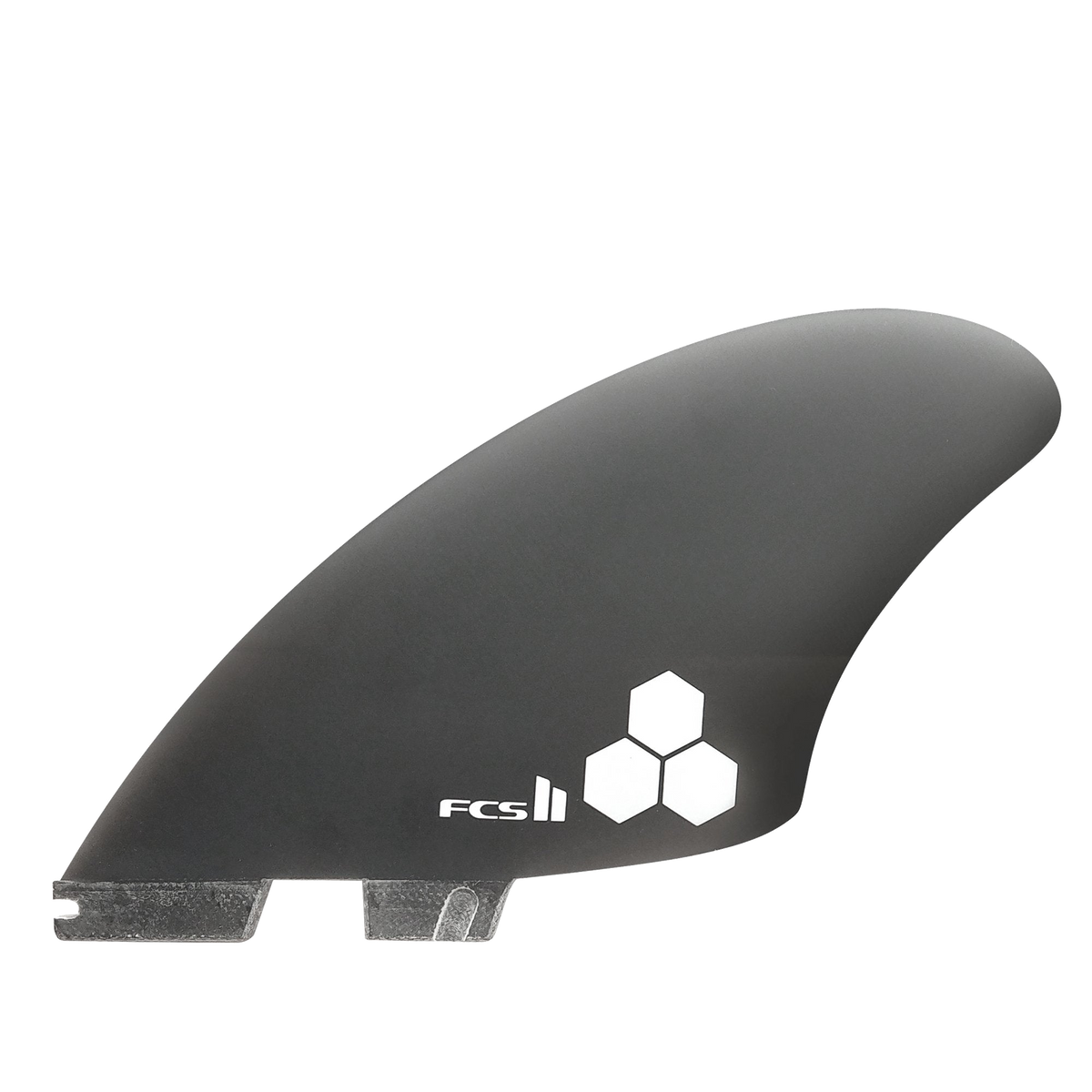 Smoke FCS II CI Keel fin with white Channel Islands hexagon logo