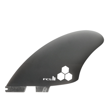 Smoke FCS II CI Keel fin with white Channel Islands hexagon logo