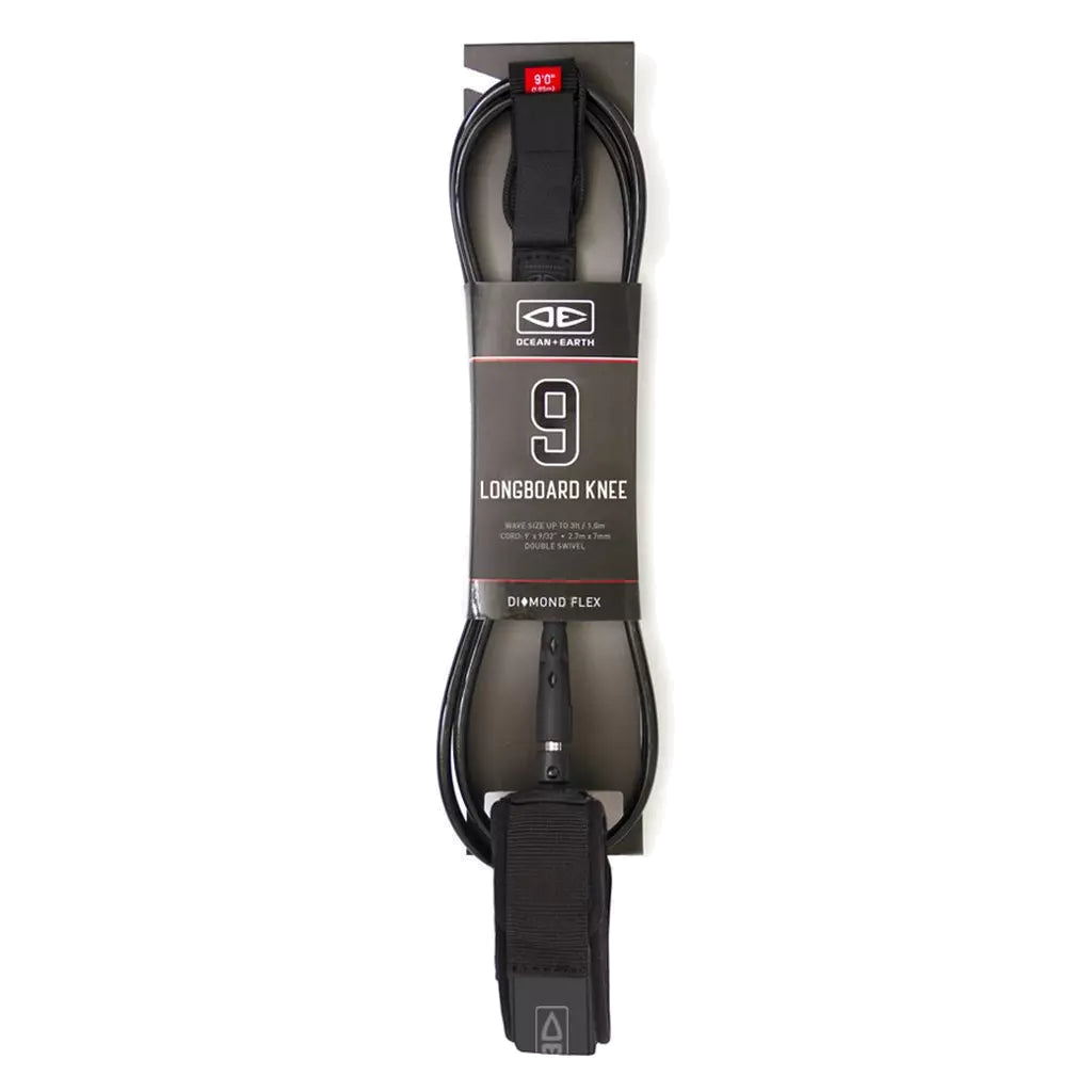 Ocean & Earth Diamond Flex Longboard Knee Leash – 9 ft: Black packaged knee leash
