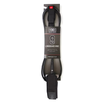Ocean & Earth Diamond Flex Longboard Knee Leash – 9 ft: Black packaged knee leash