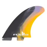 Black and multicolour swirl artwork on the Mark Richards FCS II twin fin