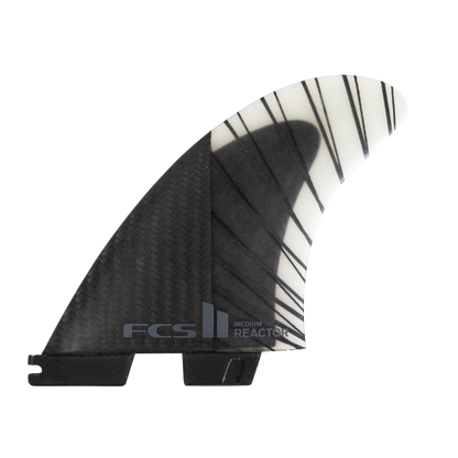 FCS II Reactor Tri Fins - PC Carbon + AirCore: black carbon fin showing diagonal reinforcement through the upper section