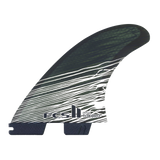 FCS II Tokoro Tri Fins - Performance Core: dark Tokoro fin with white linear artwork and FCS logo