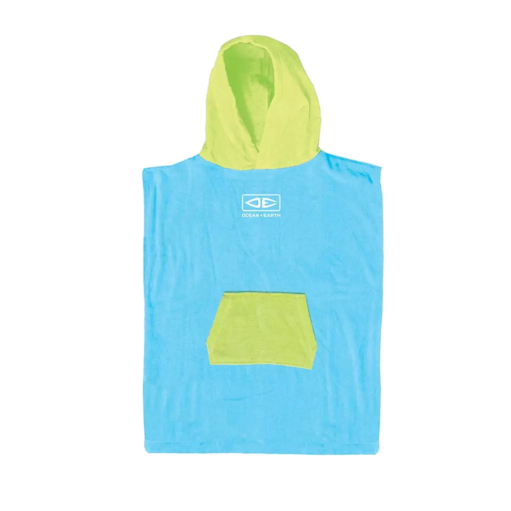 Ocean & Earth Toddler Hooded Poncho: Blue toddler poncho with Lime hood and pocket