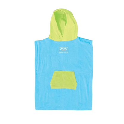 Ocean & Earth Toddler Hooded Poncho: Blue toddler poncho with Lime hood and pocket