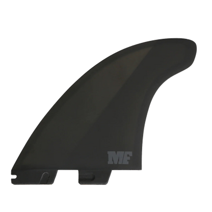 FCS II Mick Fanning Twin + Stabiliser Fins - PC + AirCore: reverse black face showing the MF initials